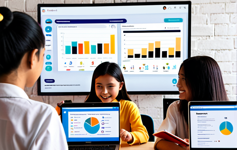 **Prompt:** A vibrant, dynamic scene of diverse Malaysian Gen Z students actively engaging with digital learning platforms on laptops and tablets. The image should visually represent concepts of gamification, with subtle overlays of achievement badges, progress bars, and a leaderboard. Floating around the students, integrate abstract elements of data analytics like glowing charts and graphs, symbolizing real-time learning insights and adaptive teaching. The atmosphere should feel highly interactive and energetic, highlighting the shift from passive viewing to active participation.